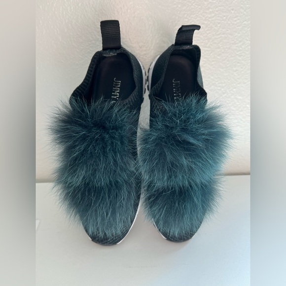 Jimmy Choo Norway Mink Fur & Metallic Green Knit Slip-On Sneakers Size 38 - Picture 6 of 12
